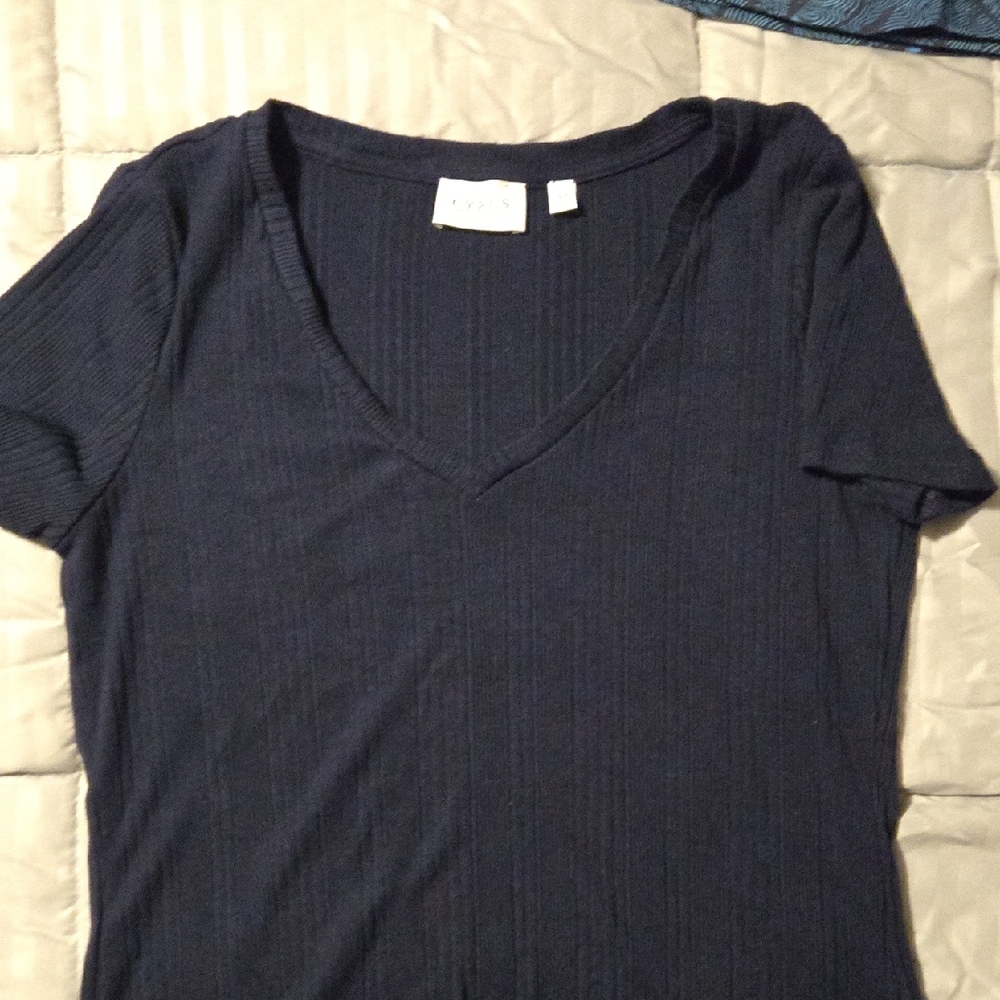 Cyrus Dark Blue V-Neck Short Sleeve Top